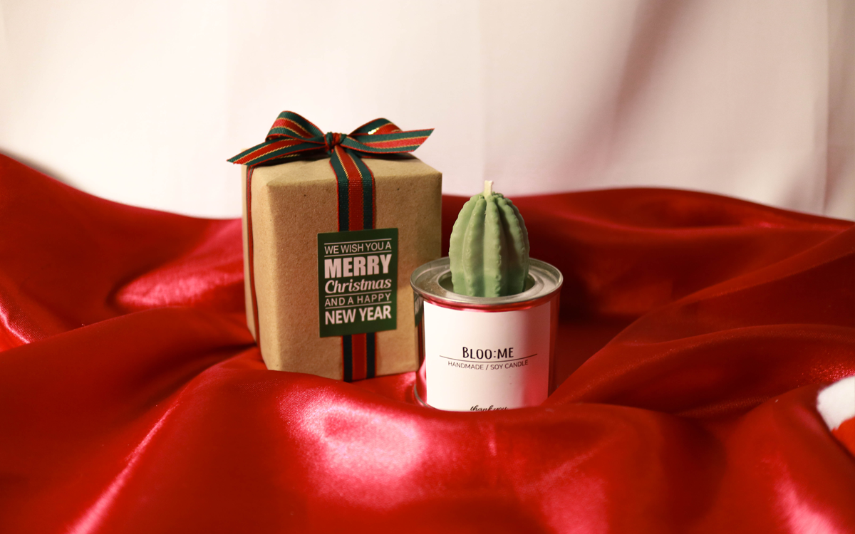 Christmas gift wrapping + cactus soi candle handma