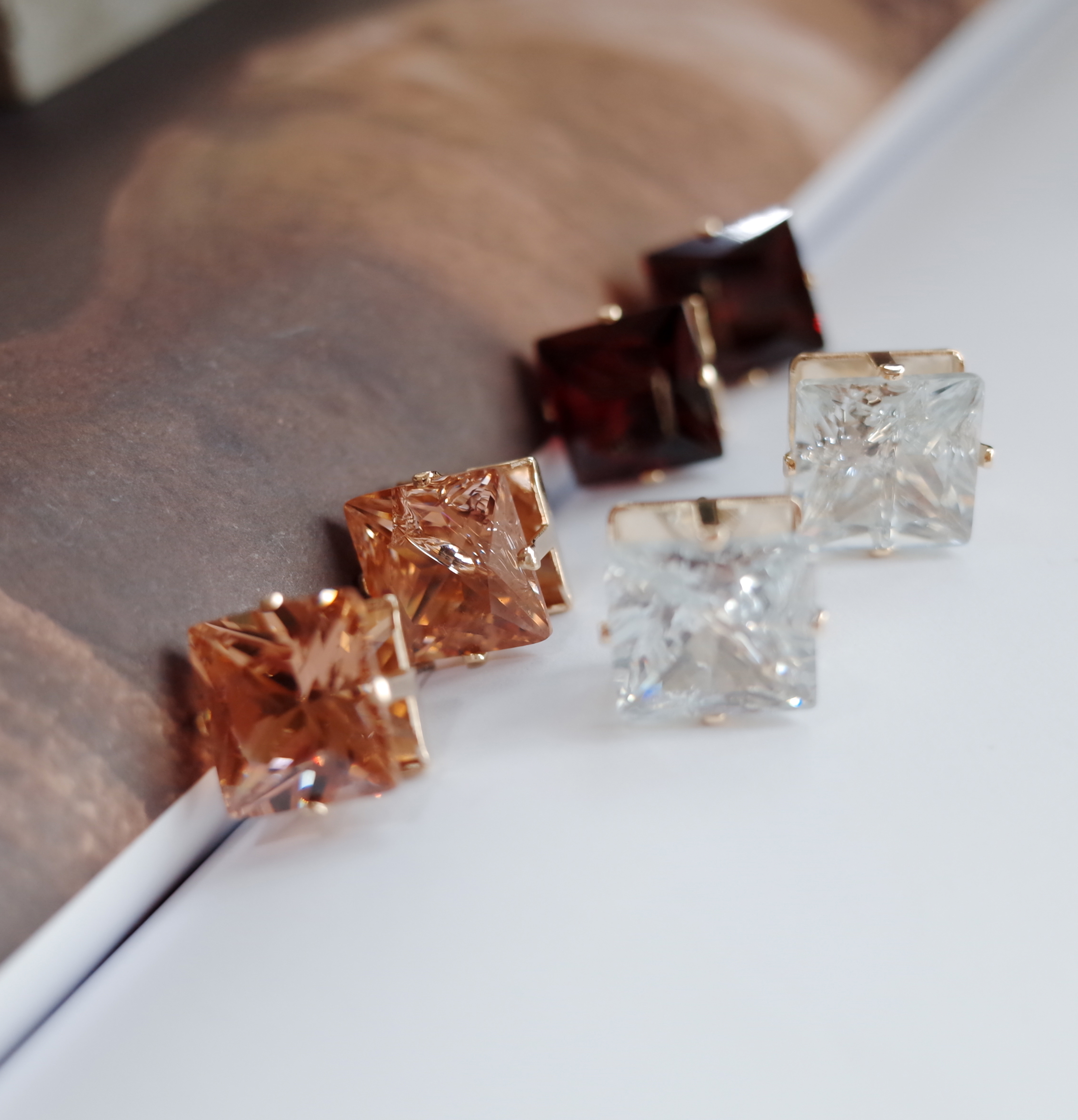 NO.57 Cubic Color Cubic Square Earrings Stylish Ch