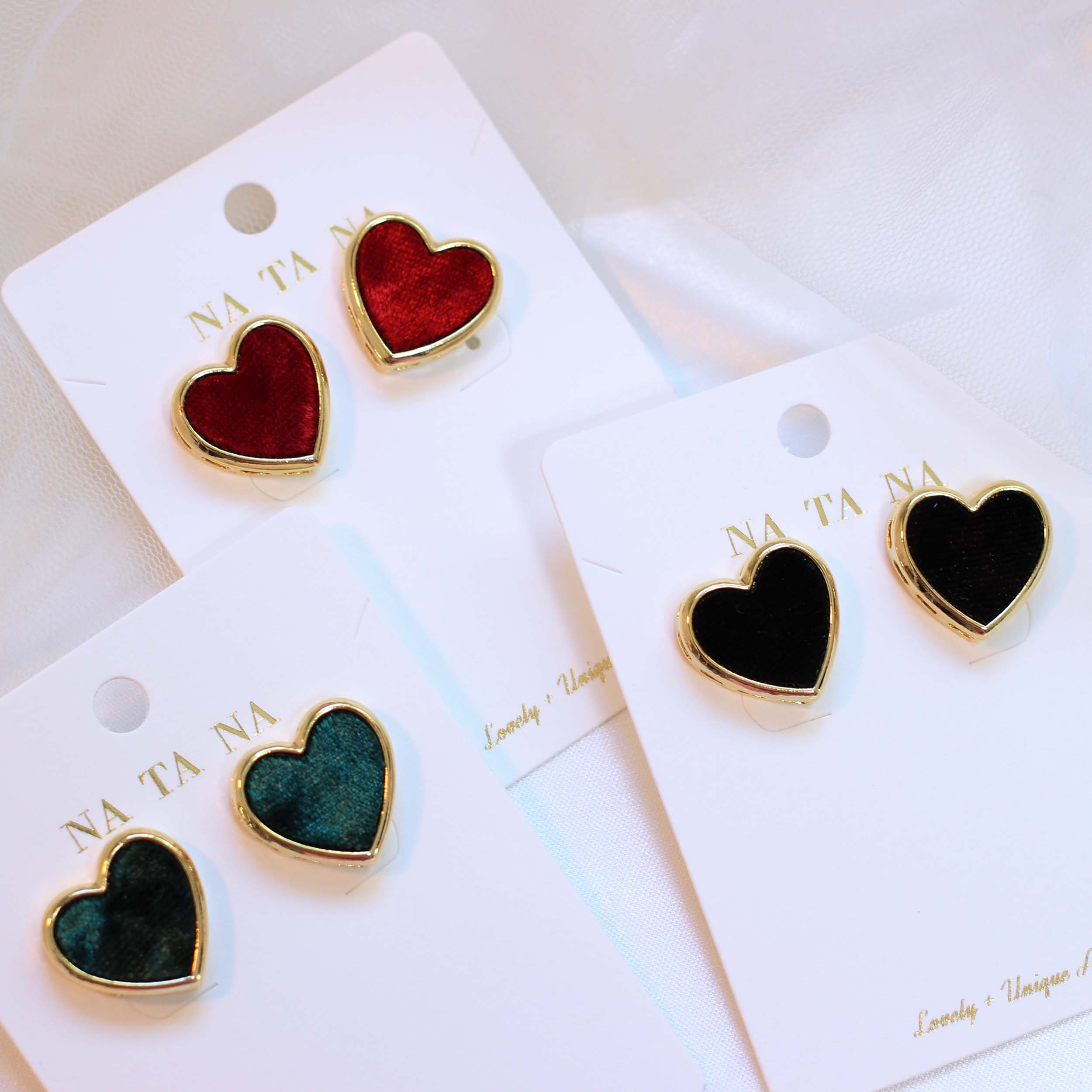 Velvet heart earrings tight 3color Winter Daily Mi