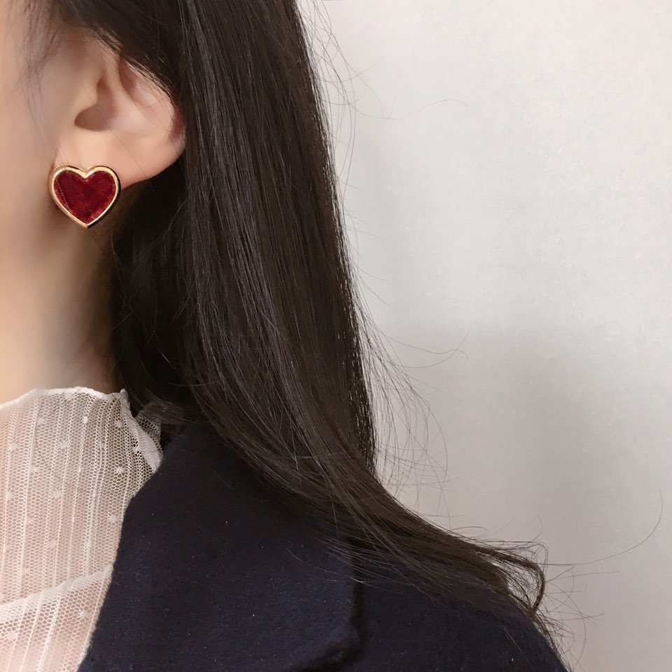 Velvet heart earrings tight 3color Winter Daily Mi