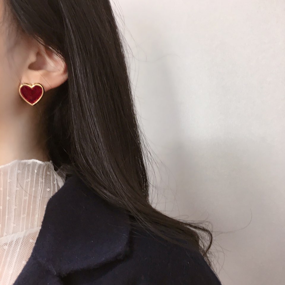 Velvet heart earrings tight 3color Winter Daily Mi