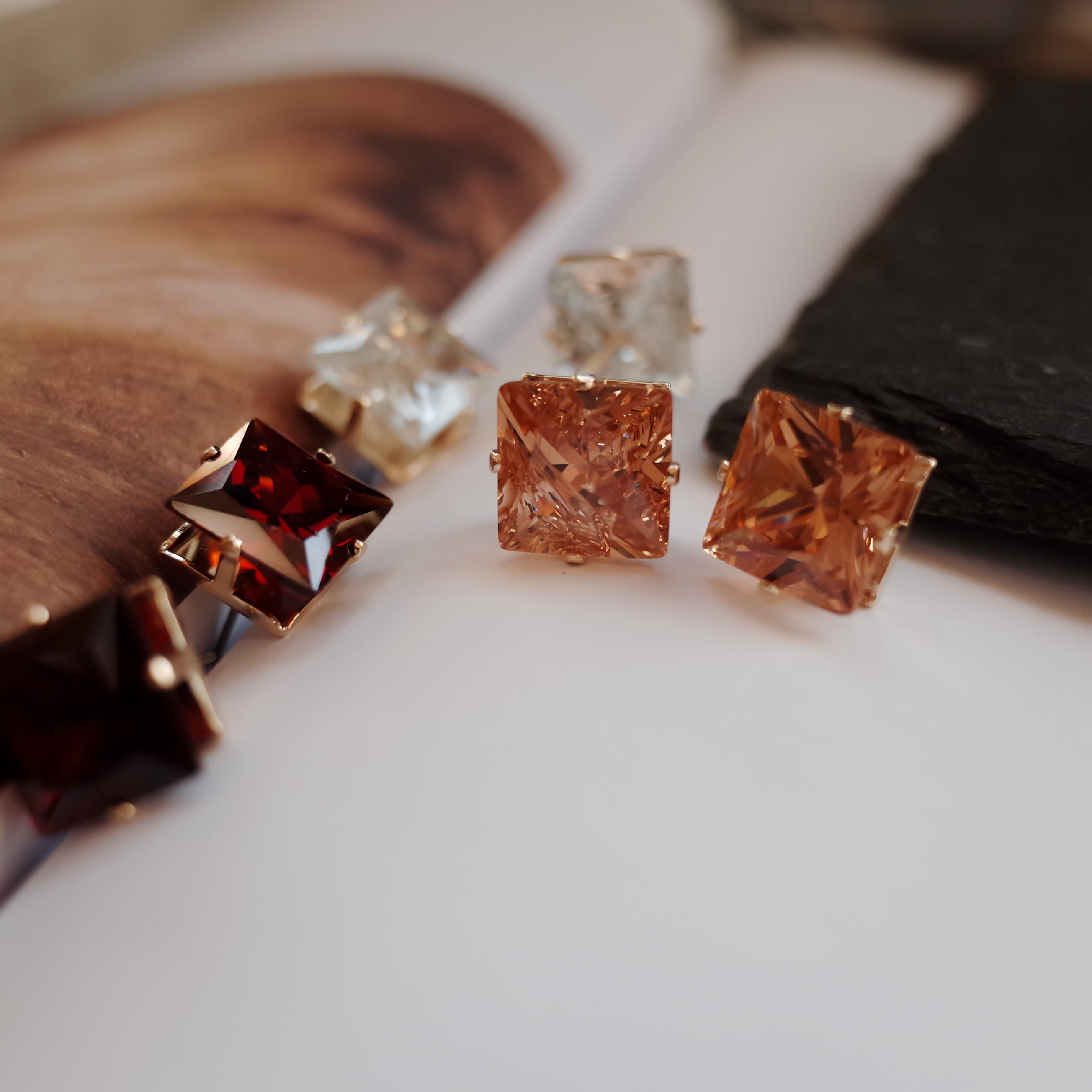 NO.57 Cubic Color Cubic Square Earrings Stylish Ch