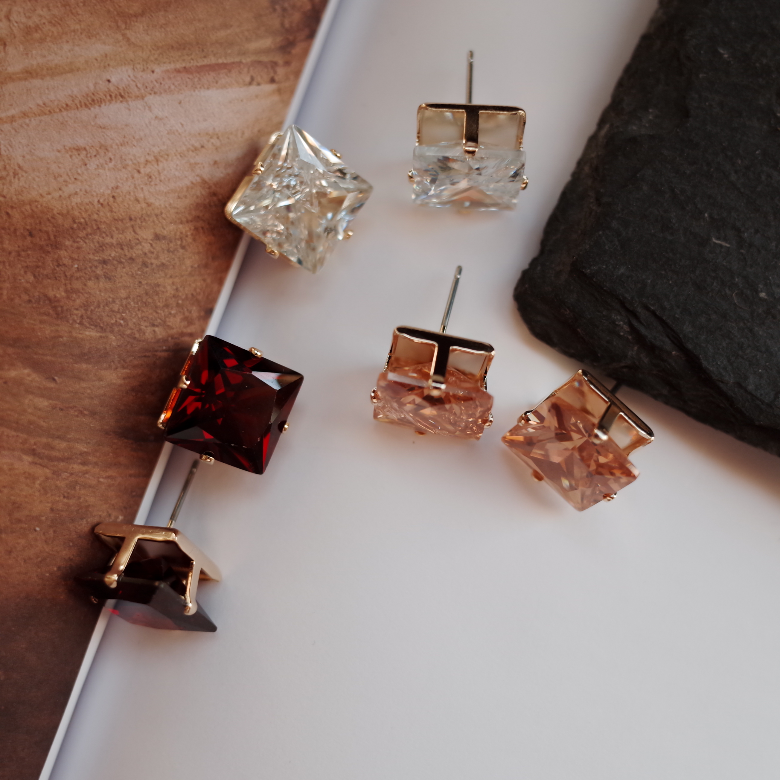 NO.57 Cubic Color Cubic Square Earrings Stylish Ch