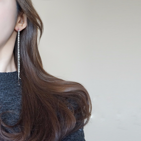 Cubic Triple Long Drop Earrings 2colors Celebrity 