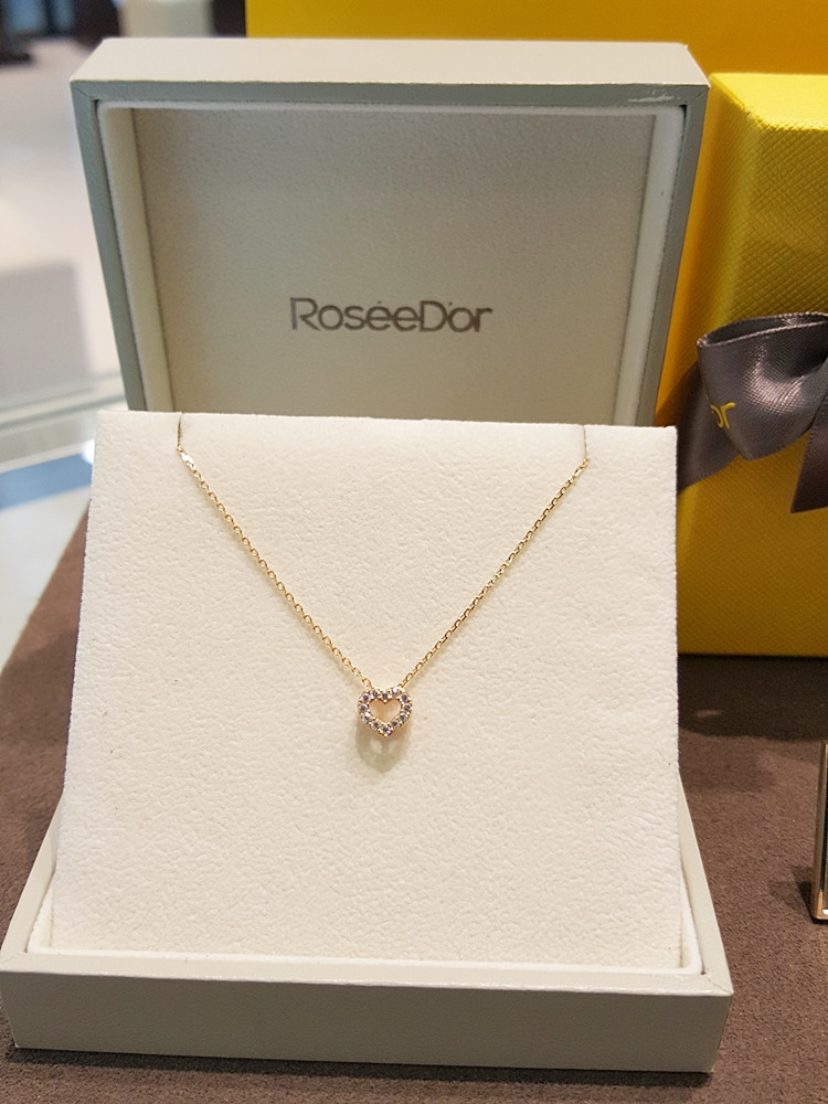 Golddude Rosette White Cubic Pink Gold Necklace -F