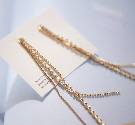 Cubic Triple Long Drop Earrings 2colors Celebrity 