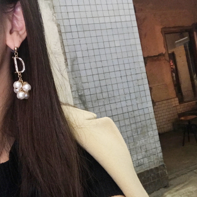 Ear Doubles Double D Pearl Drop Earrings Women Bli