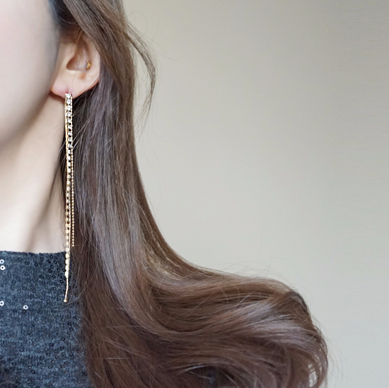 Cubic Triple Long Drop Earrings 2colors Celebrity 