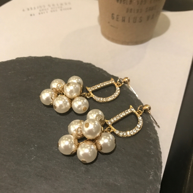 Ear Doubles Double D Pearl Drop Earrings Women Bli