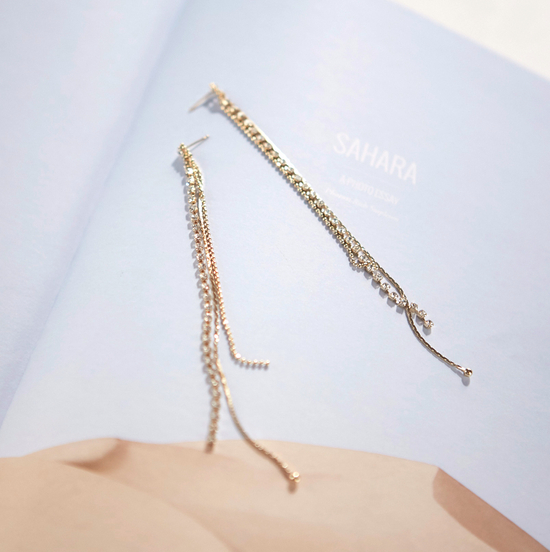 Cubic Triple Long Drop Earrings 2colors Celebrity 