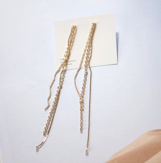 Cubic Triple Long Drop Earrings 2colors Celebrity 
