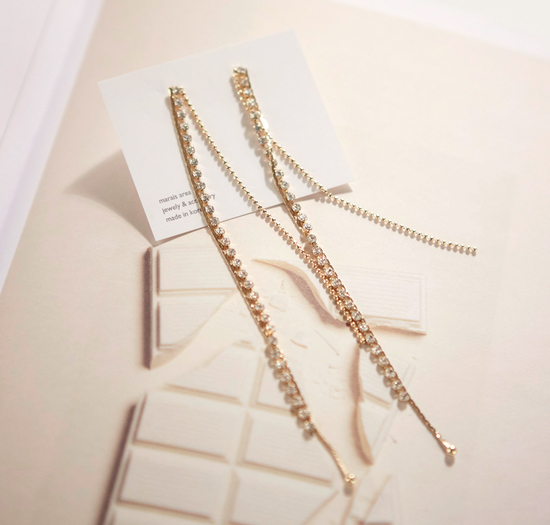 Cubic Triple Long Drop Earrings 2colors Celebrity 