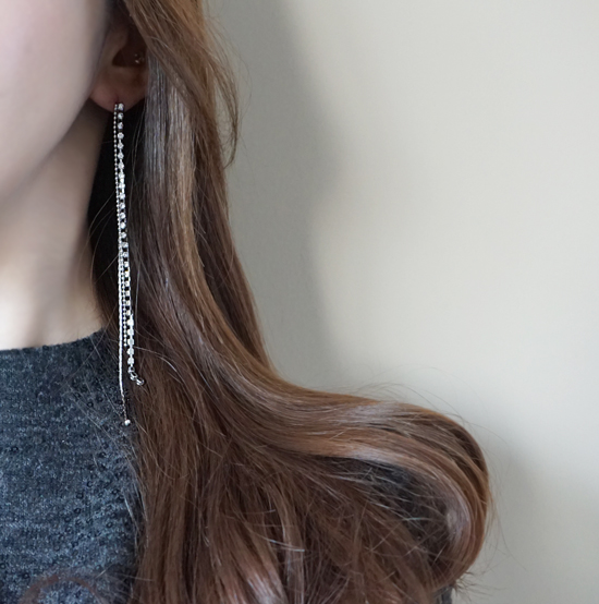 Cubic Triple Long Drop Earrings 2colors Celebrity 
