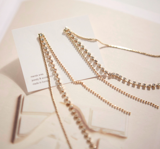 Cubic Triple Long Drop Earrings 2colors Celebrity 