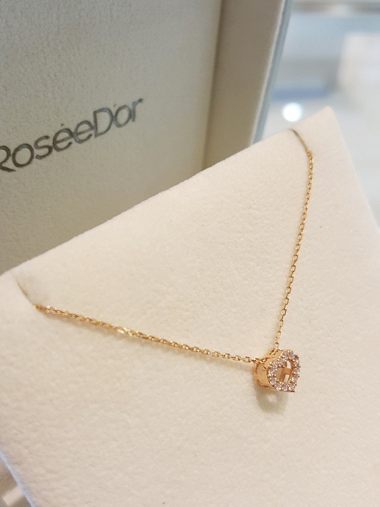 Golddude Rosette White Cubic Pink Gold Necklace -F