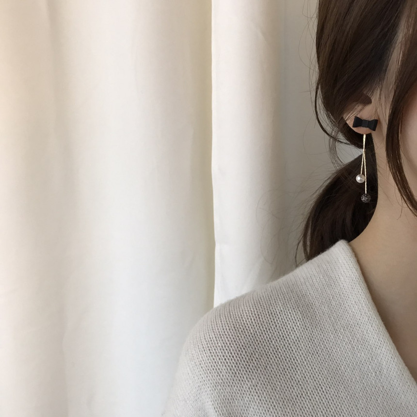 Ham Ribbon Stone Pearl Drop Earrings Date Fashion 