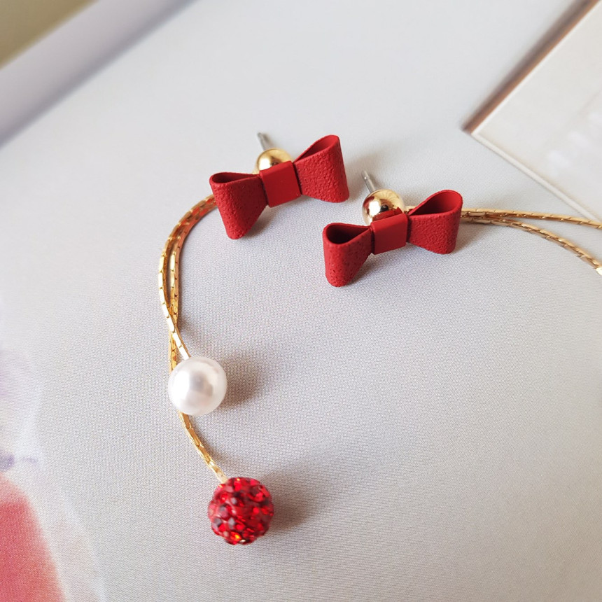 Ham Ribbon Stone Pearl Drop Earrings Date Fashion 