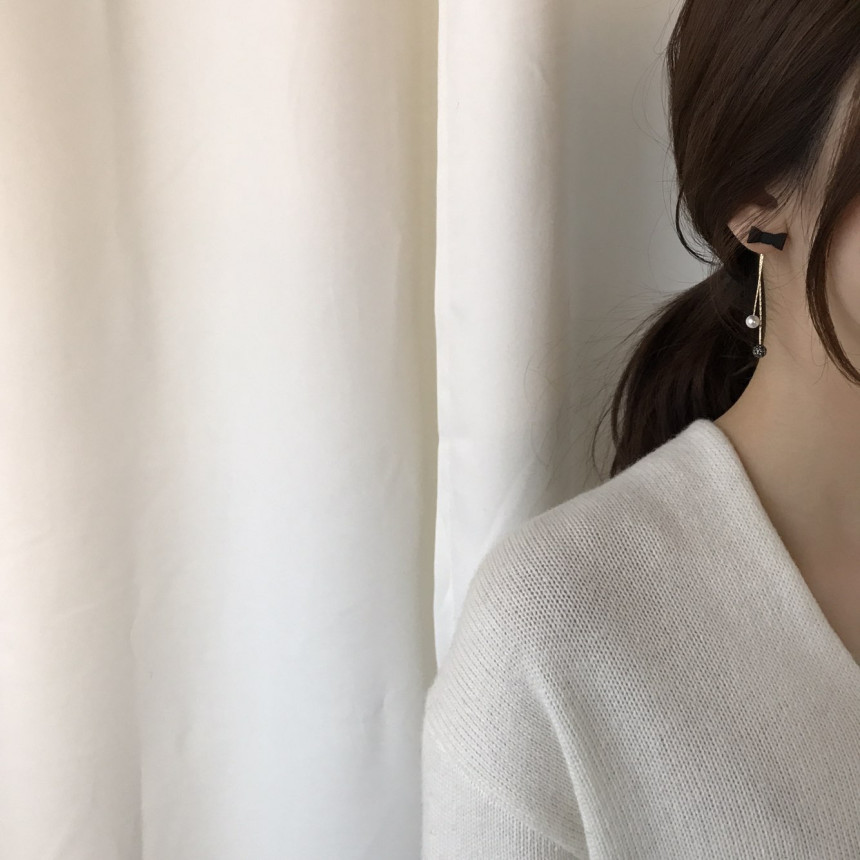 Ham Ribbon Stone Pearl Drop Earrings Date Fashion 