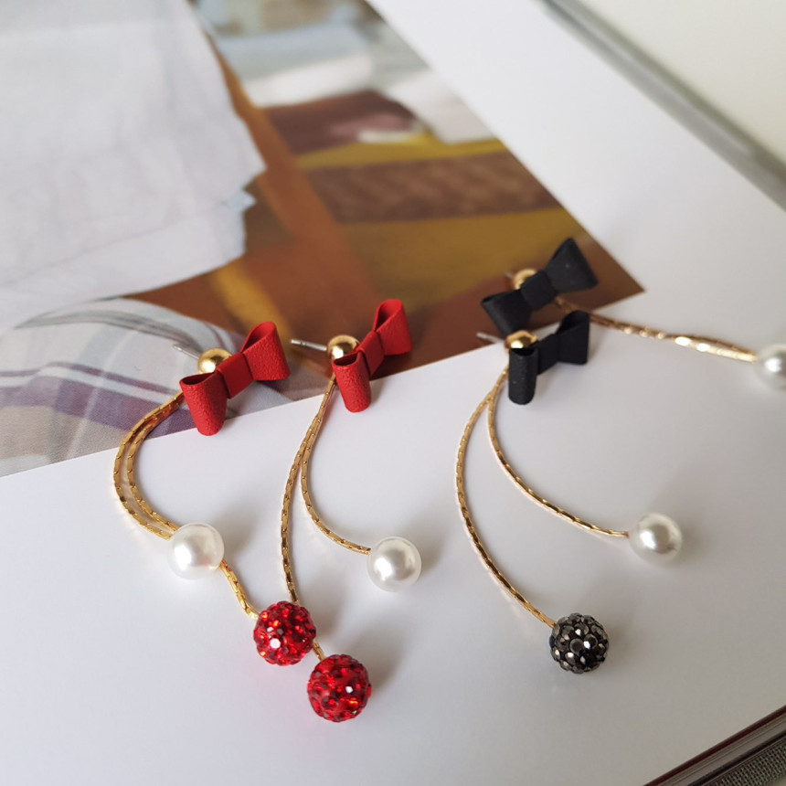 Ham Ribbon Stone Pearl Drop Earrings Date Fashion 