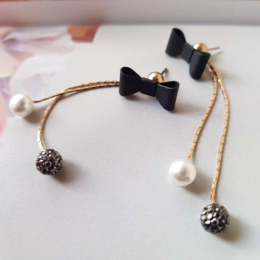 Ham Ribbon Stone Pearl Drop Earrings Date Fashion 