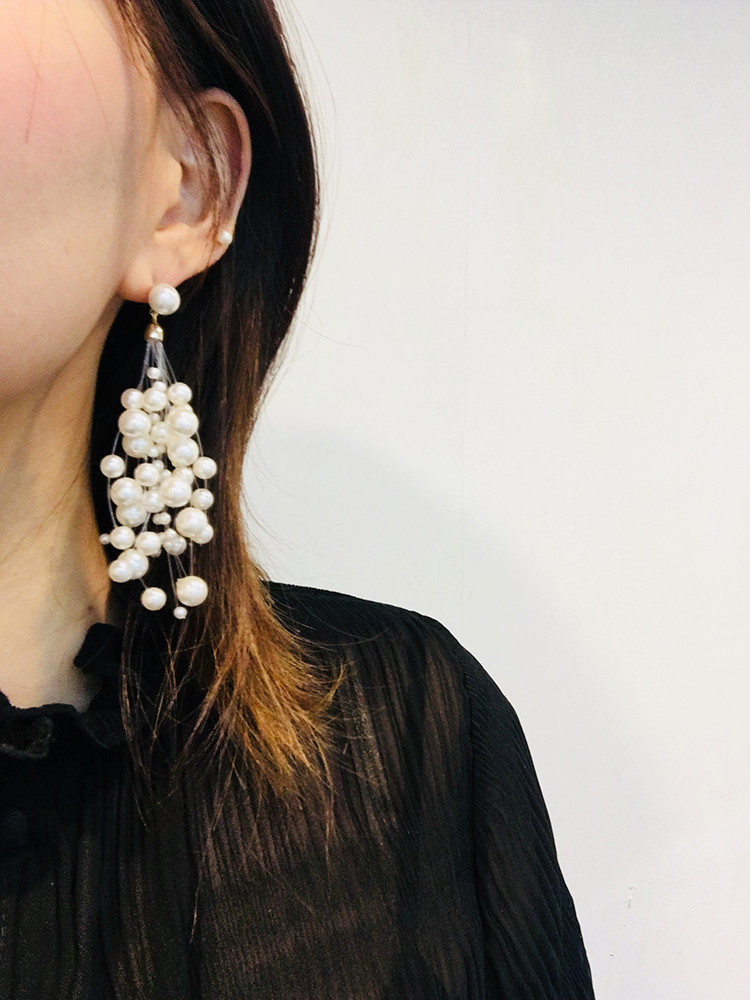 Snow Pearl Pine Big Drop Earrings