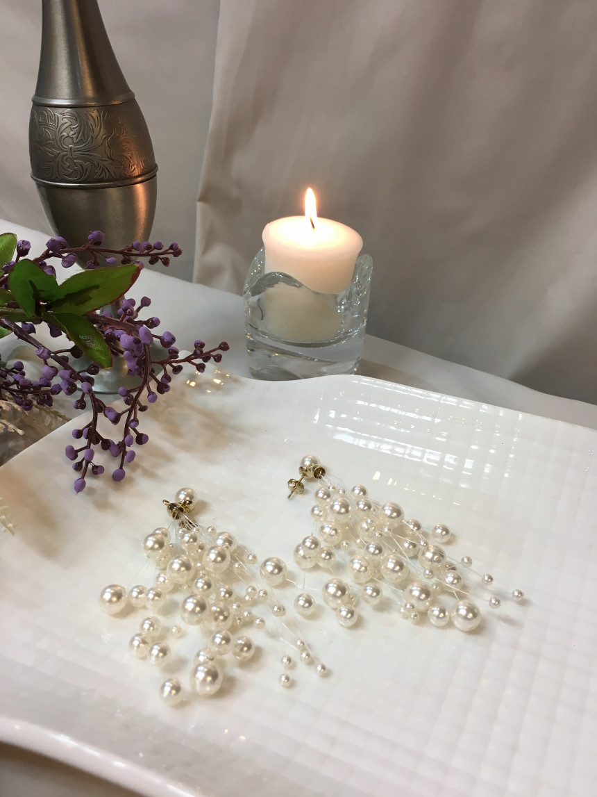 Snow Pearl Pine Big Drop Earrings