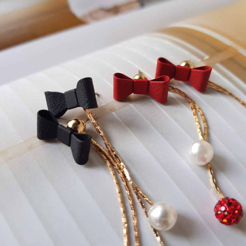 Ham Ribbon Stone Pearl Drop Earrings Date Fashion 