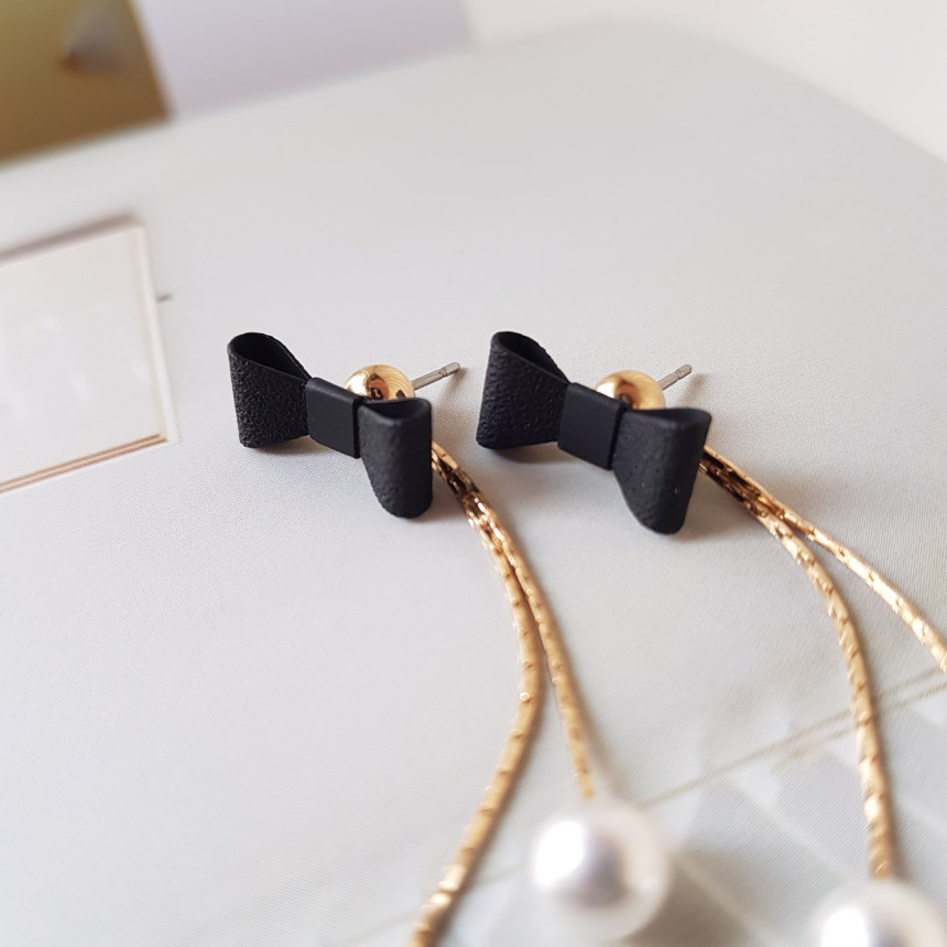 Ham Ribbon Stone Pearl Drop Earrings Date Fashion 