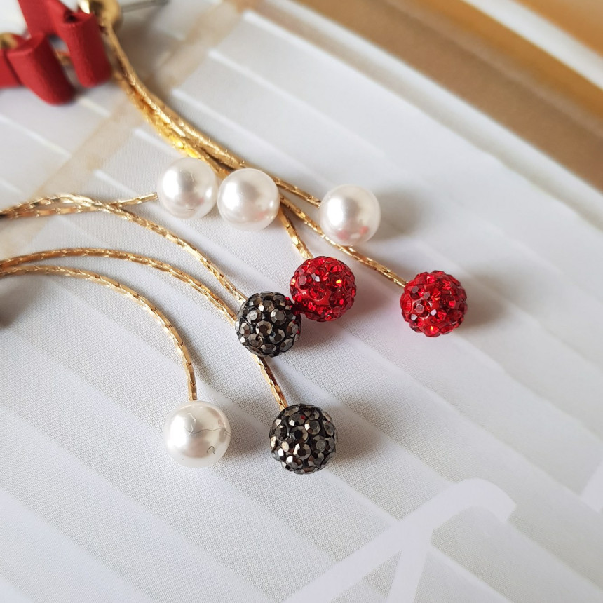 Ham Ribbon Stone Pearl Drop Earrings Date Fashion 