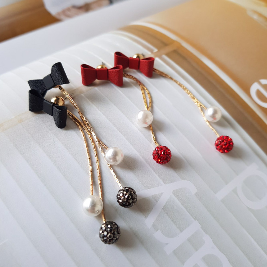 Ham Ribbon Stone Pearl Drop Earrings Date Fashion 