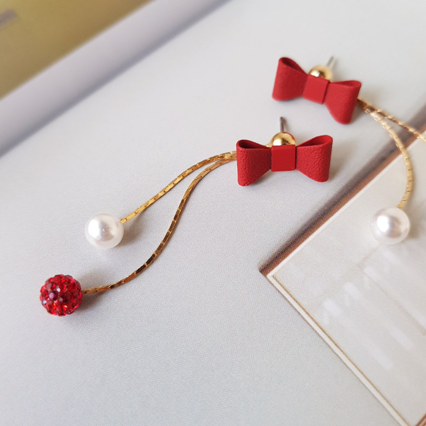 Ham Ribbon Stone Pearl Drop Earrings Date Fashion 