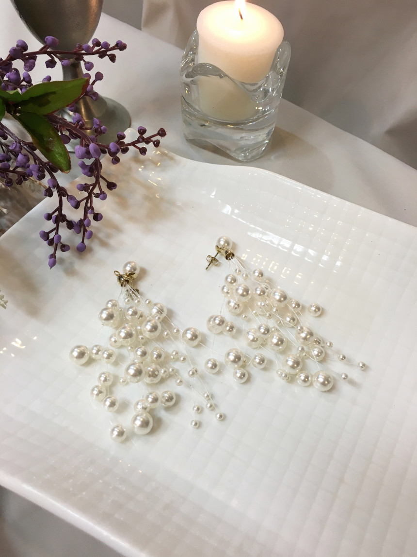 Snow Pearl Pine Big Drop Earrings