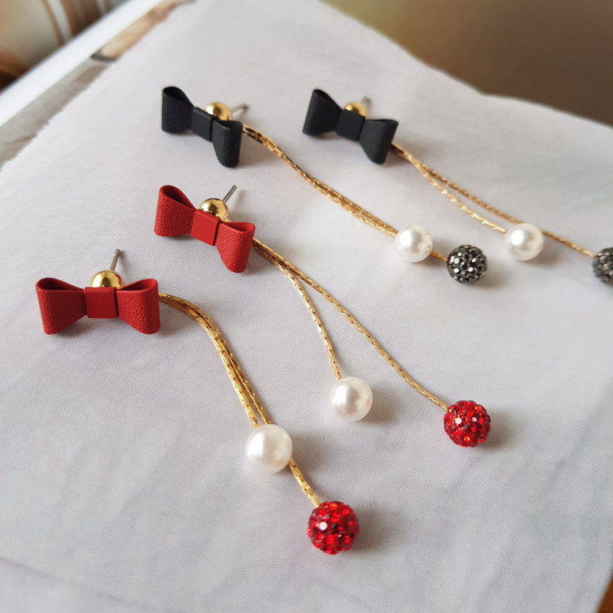 Ham Ribbon Stone Pearl Drop Earrings Date Fashion 