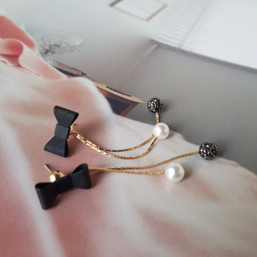 Ham Ribbon Stone Pearl Drop Earrings Date Fashion 