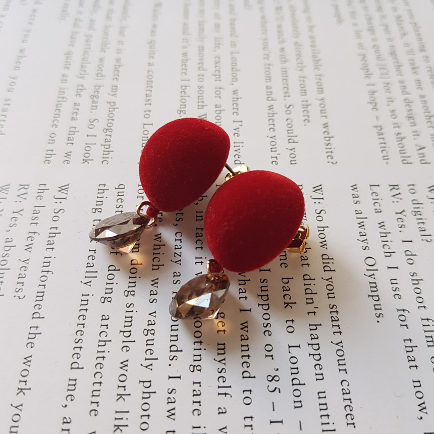 One-piece velvet drop earrings 4color Daily coordi