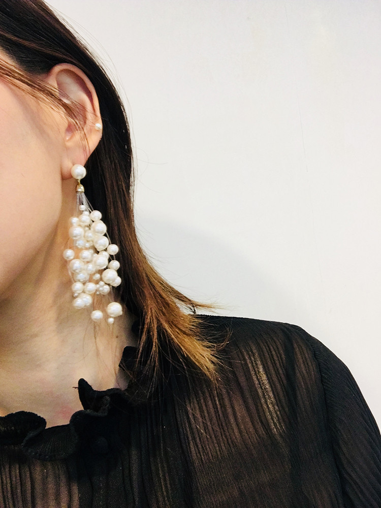 Snow Pearl Pine Big Drop Earrings