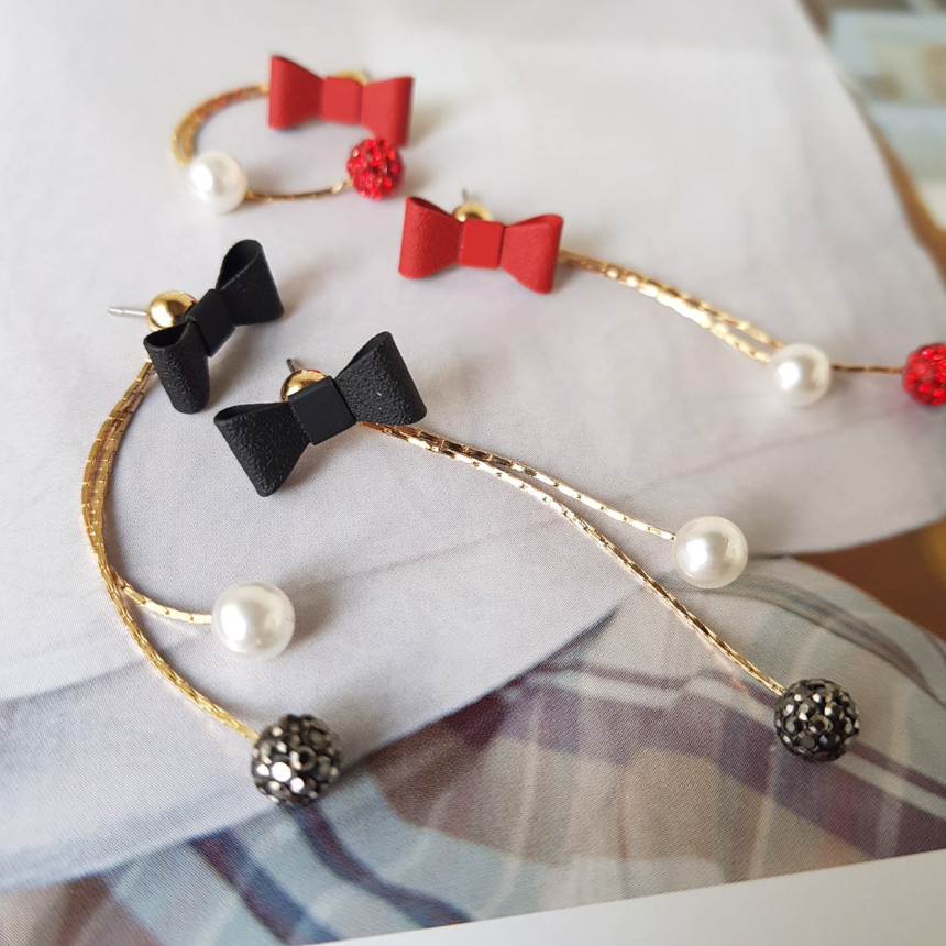 Ham Ribbon Stone Pearl Drop Earrings Date Fashion 