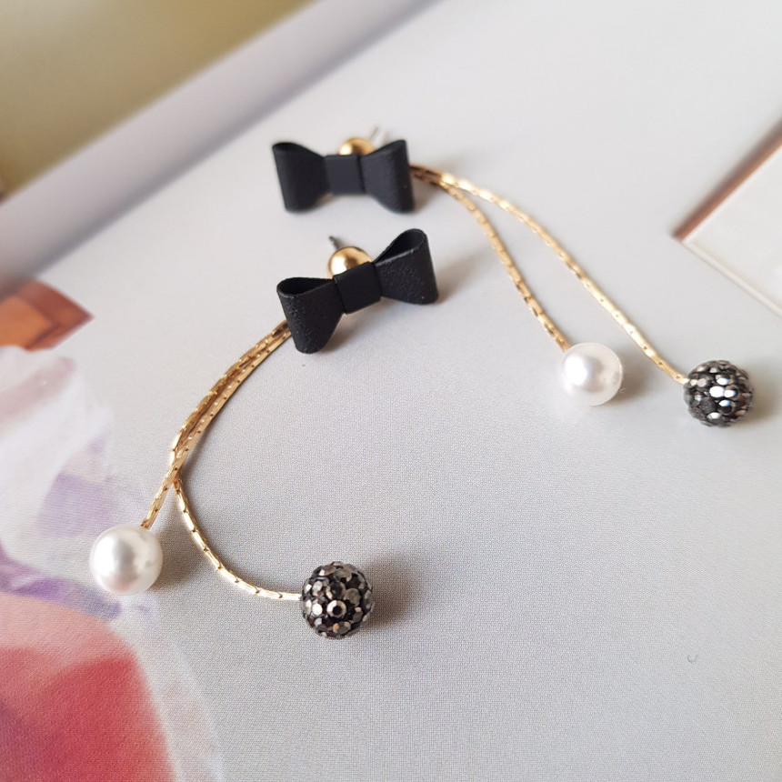 Ham Ribbon Stone Pearl Drop Earrings Date Fashion 