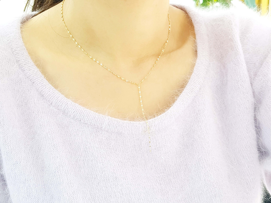 Y Necklace 14K long chain long-sleeved layered gir