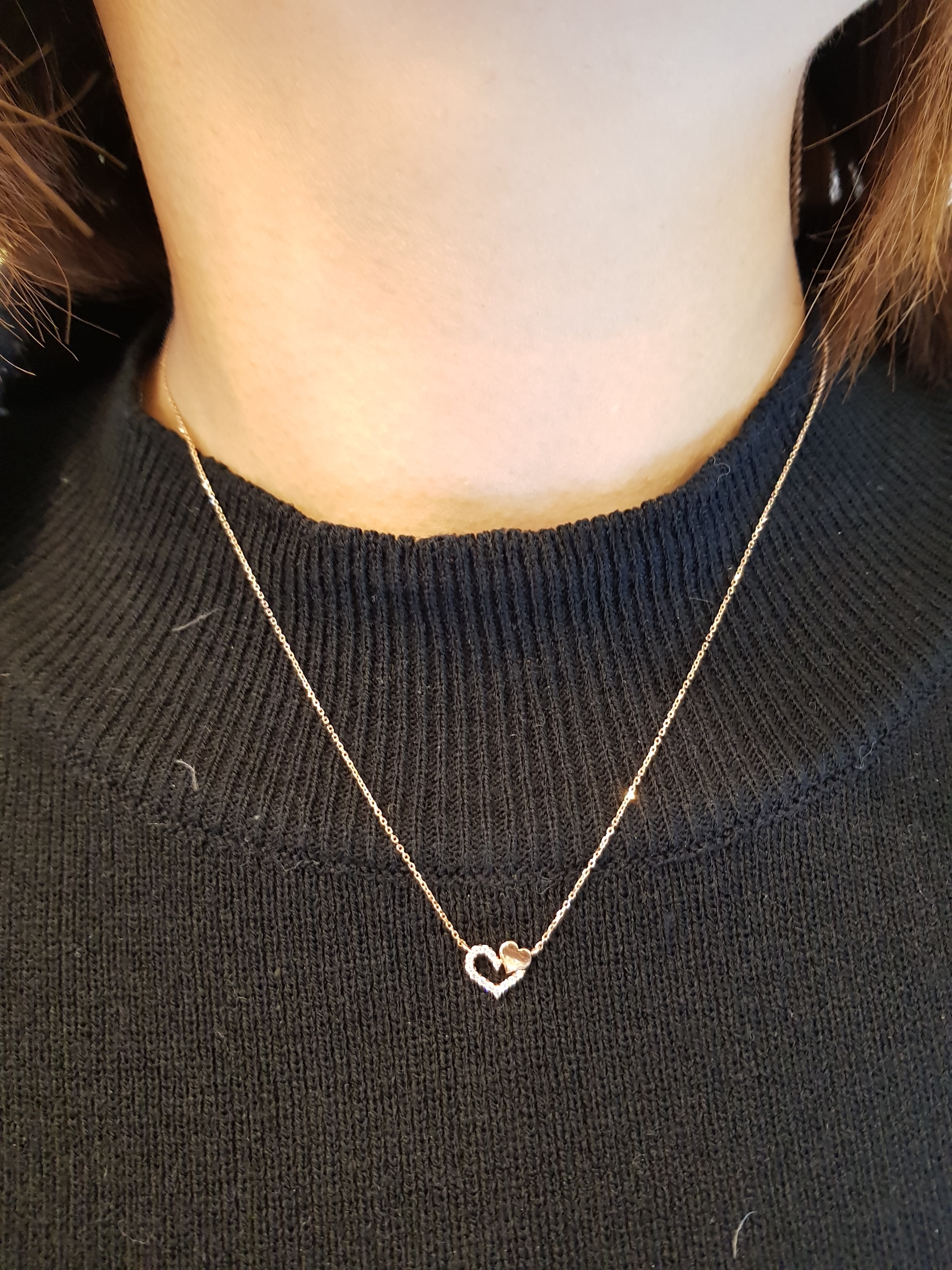 Gold Mine 14k Simple Two-Heart Necklace nq554 Love