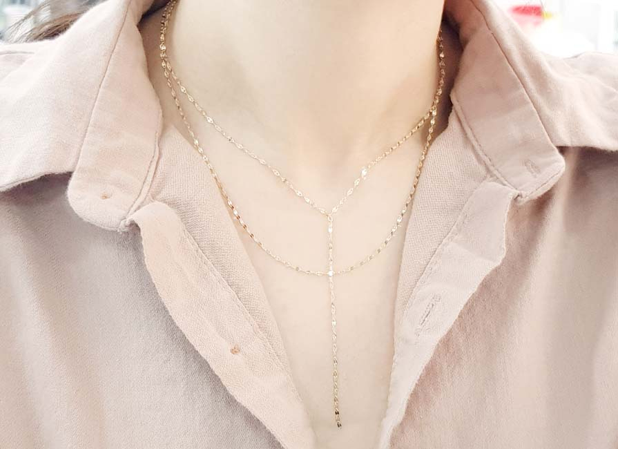 Y Necklace 14K long chain long-sleeved layered gir