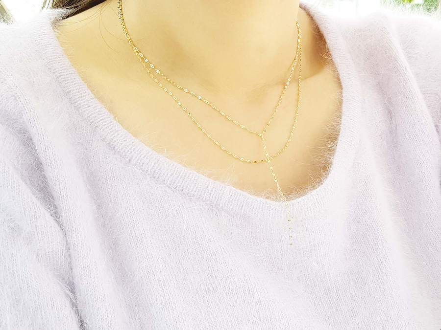 Y Necklace 14K long chain long-sleeved layered gir