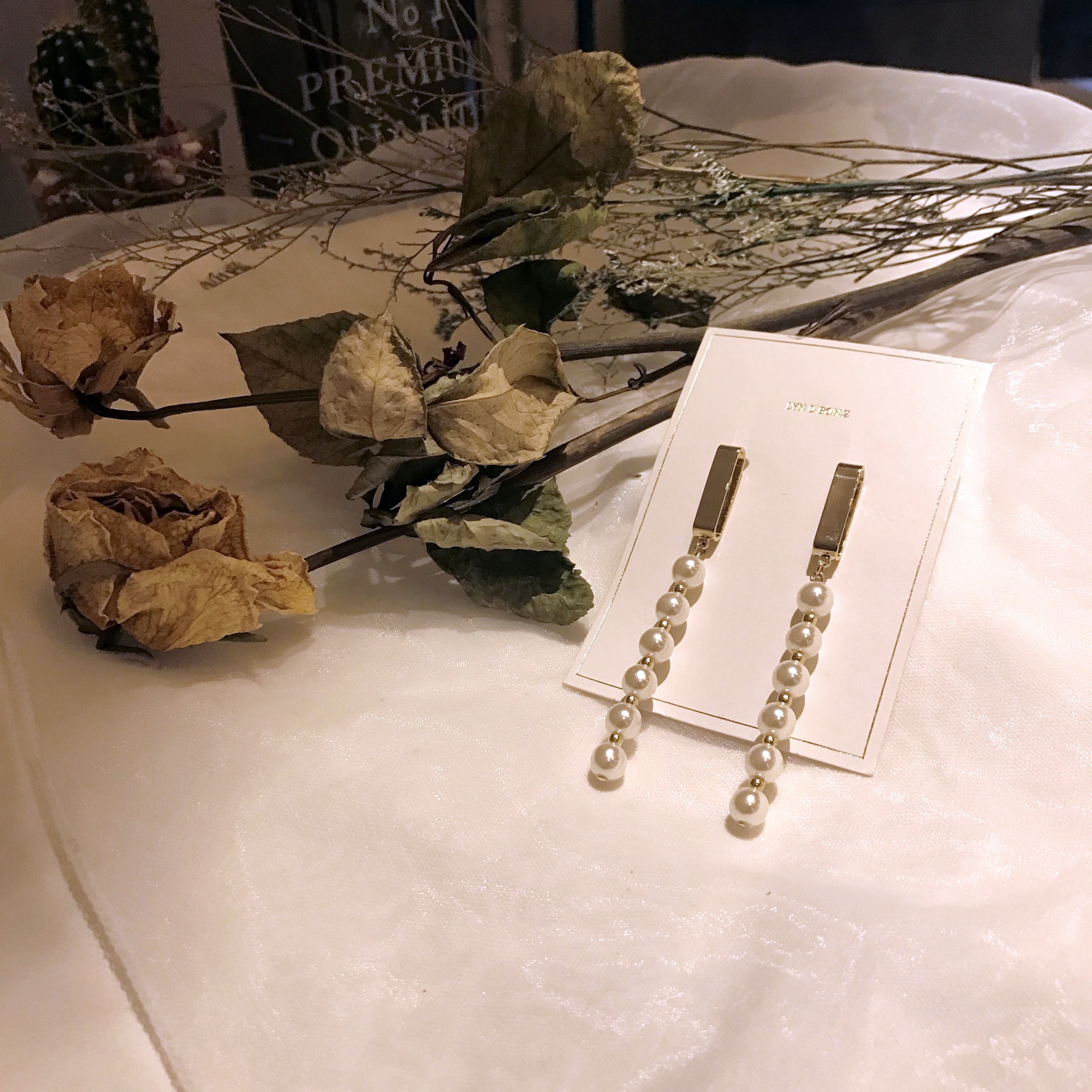 Surreal Steel Gold Pearl Drop Earrings Haitian Luo