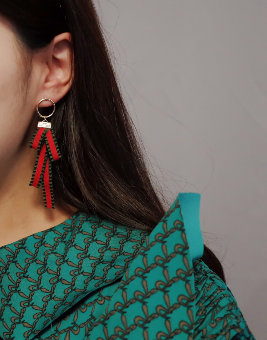 Valentine's Day Color Ribbon Unbalanced Earring