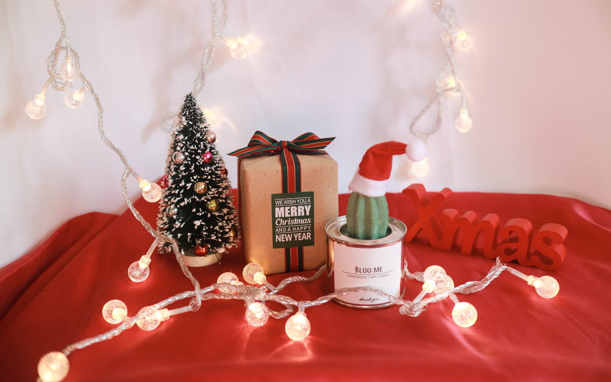 Christmas gift wrapping + cactus soi candle handma