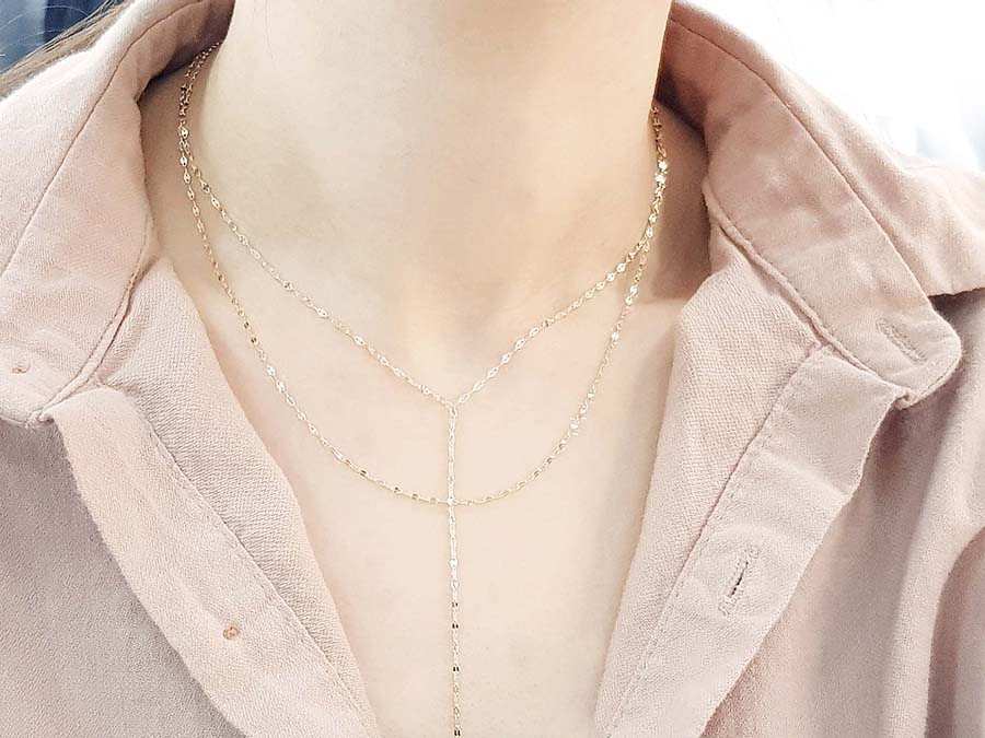 Y Necklace 14K long chain long-sleeved layered gir