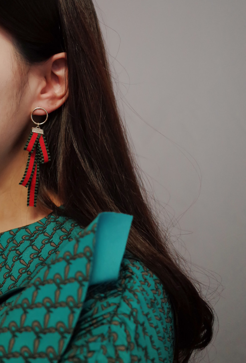 Valentine's Day Color Ribbon Unbalanced Earring