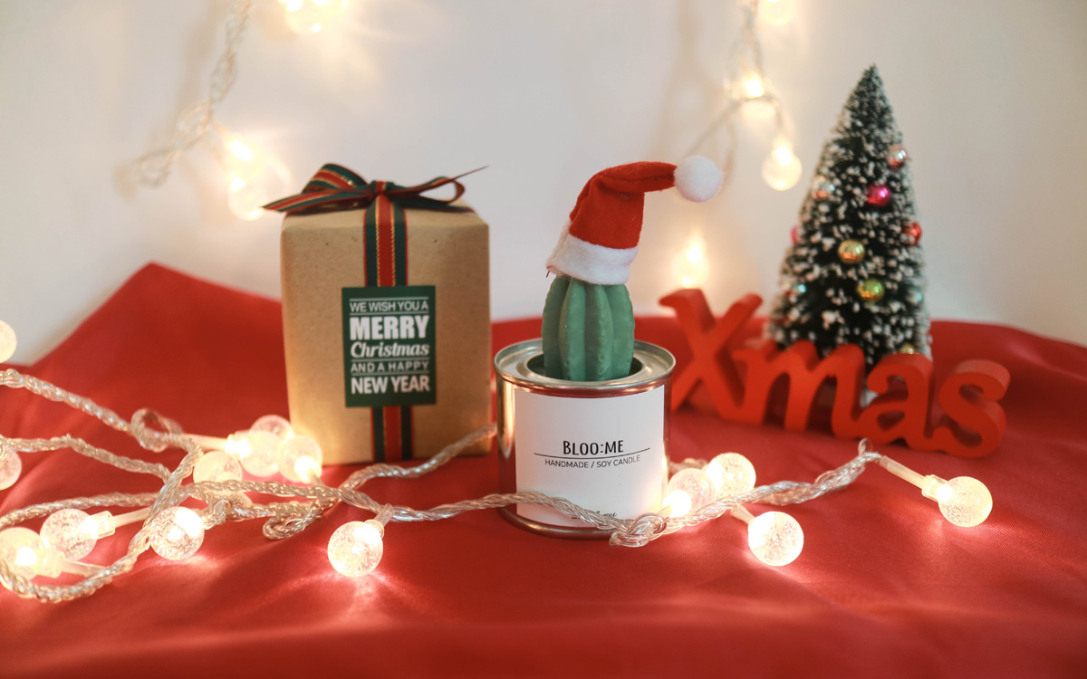 Christmas gift wrapping + cactus soi candle handma