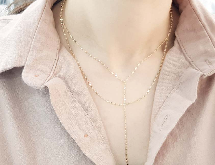 Y Necklace 14K long chain long-sleeved layered gir