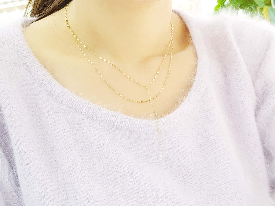 Y Necklace 14K long chain long-sleeved layered gir